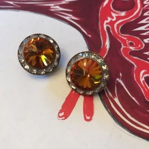 Vintage Gold crystal Clip Earrings.